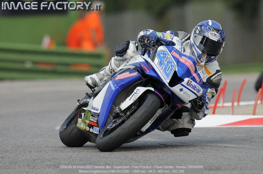 2009-09-26 Imola 0922 Variante alta - Supersport - Free Practice - Flavio Gentile - Honda CBR600RR